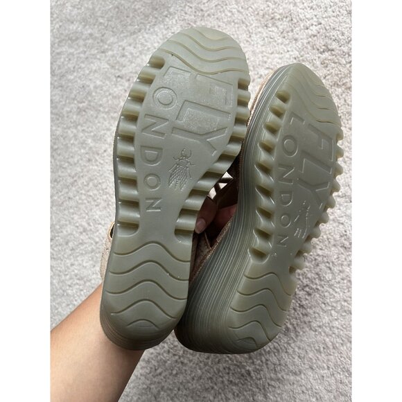 Fly London Flfa Womens Tan Leather lace Up Wedge Peep Toe Sandals size 9 Boho - Picture 6 of 8